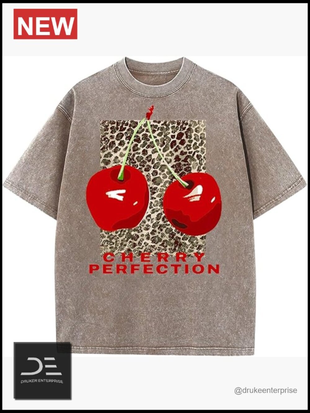 Oversized Graphic Tee Cherry Wash Vintage Baggy Cotton T-Shirt